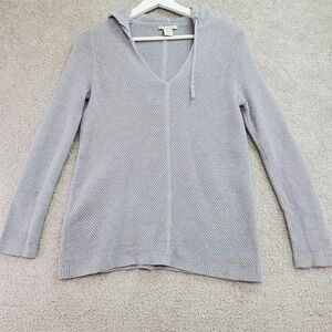 White + Warren Knit Hoodie Waffle V Neck Long Sleeve Pullover Sweater Size S